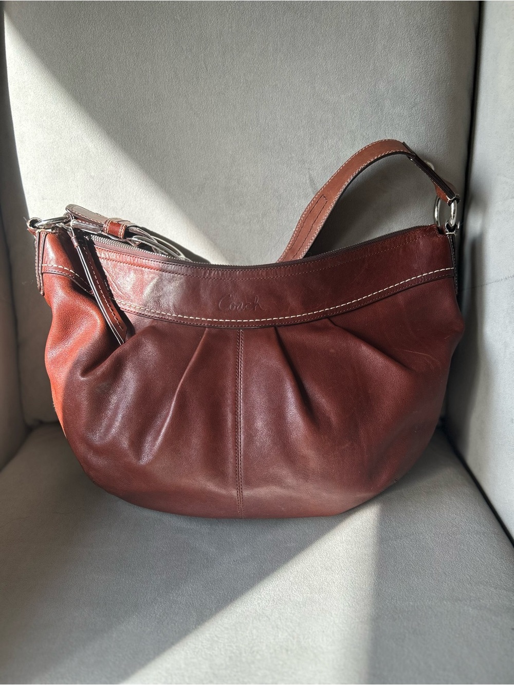 Vintage Y2K Coach Soho Pleated Large Leather Hobo Bag Brown F13731